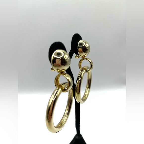 Vintage Hoop Clip on Earrings Gold Tone Large Statement 70’s Style - Picture 2 of 13